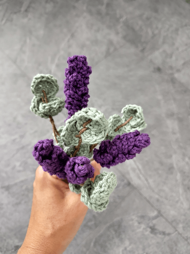 crochet craft - Lavender & Eucalyptus Bouquet - Cotton Flower Home Decor