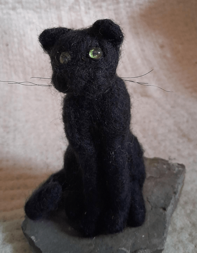 Needle Felt Cat in Black: The Soot Pixie