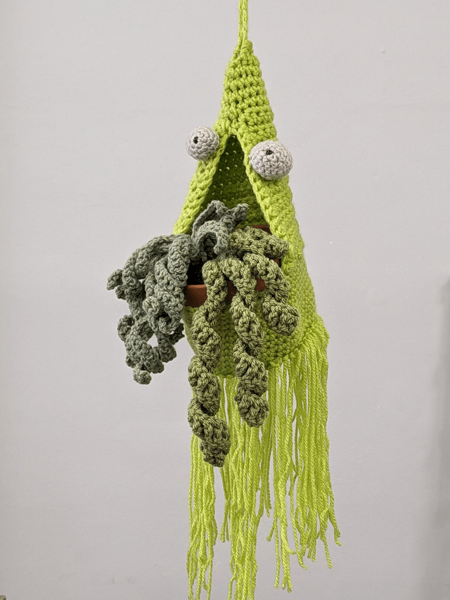 crochet crafts - Tumbling Crochet Plant Hanger | Natural Cotton & Faux Greenery (Made to order - allow 3 week craft time)