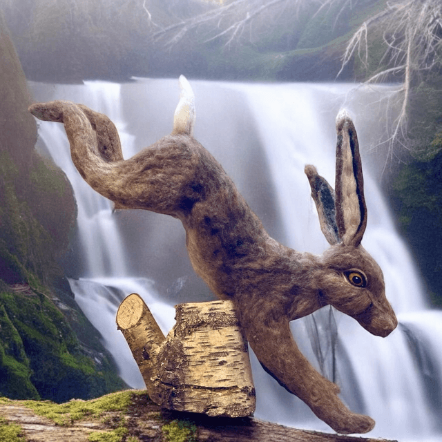 Needle Felt Leaping Hare MADE TO ORDER.