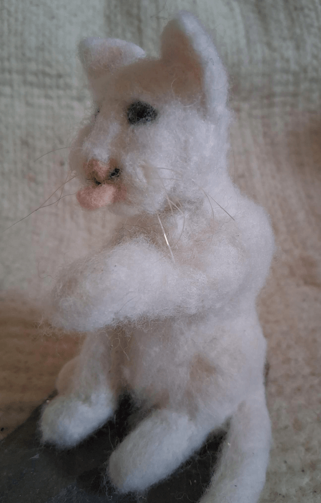 Needle Felt Cat in White: The Wash