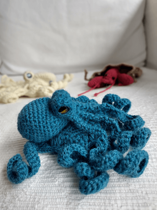 crochet crafts - Biologically Accurate Pure Wool Crochet Octopus (Azure) - Ready to ship