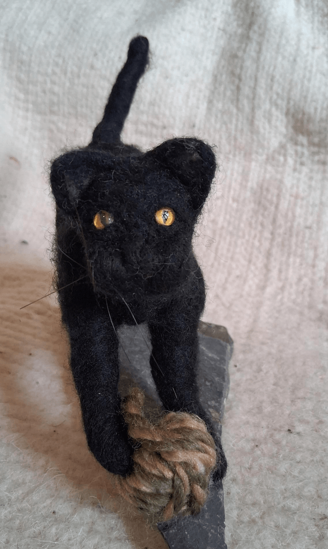 Needle Felt Cat in Black: Midnight Play