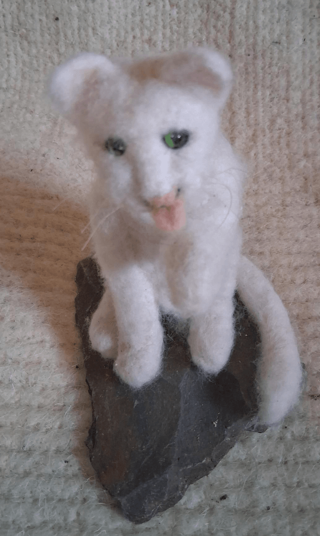 Needle Felt Cat in White: The Wash