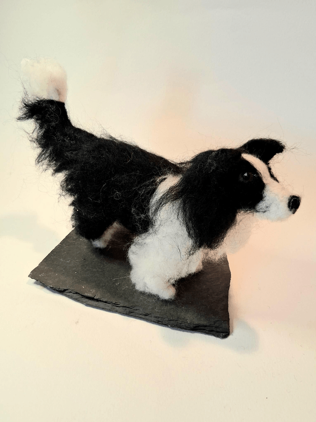 Needle Felt Border Collie Sculpture – Handmade Wool Dog Art Collectible