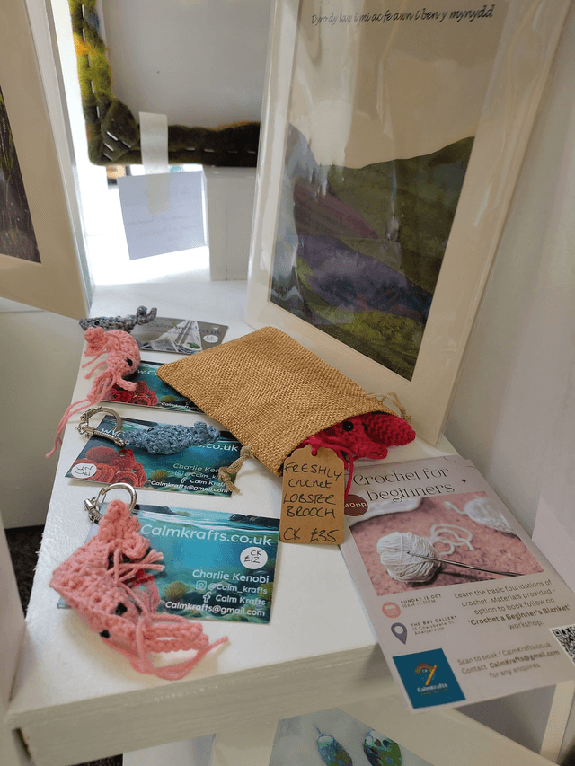 crochet crafts -Hand-Crocheted Lobster Brooch in a Hessian Sack (Approx. 12 cm) Made to Order - allow 1 week craft time