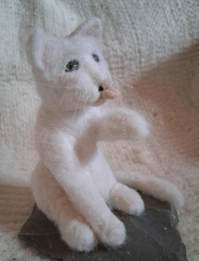 Needle Felt Cat in White: The Wash