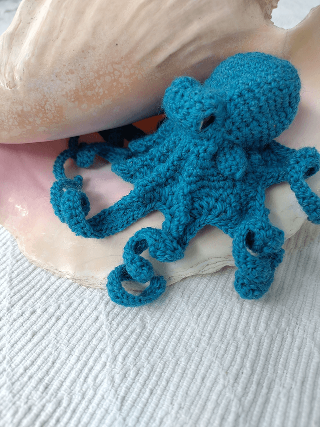 crochet crafts - Biologically Accurate Pure Wool Crochet Octopus (Azure) - Ready to ship