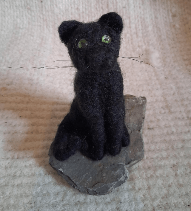 Needle Felt Cat in Black: The Soot Pixie