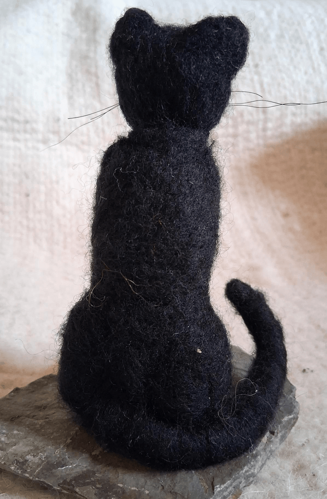 Needle Felt Cat in Black: The Soot Pixie