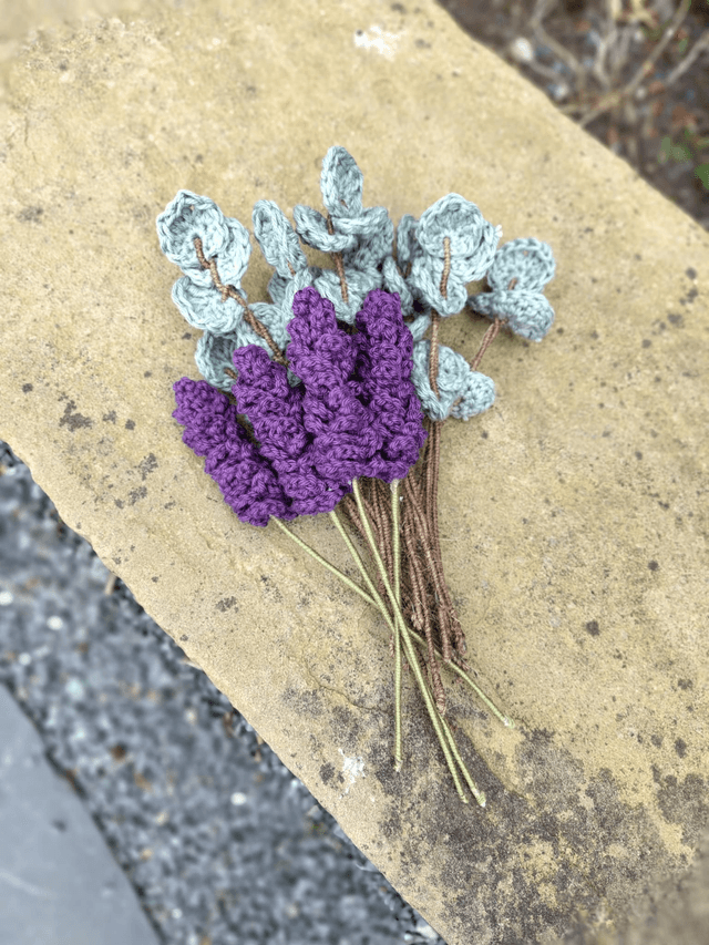 crochet craft - Lavender & Eucalyptus Bouquet - Cotton Flower Home Decor