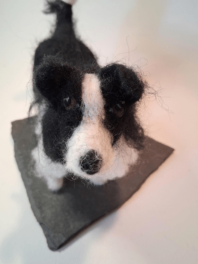 Needle Felt Border Collie Sculpture – Handmade Wool Dog Art Collectible
