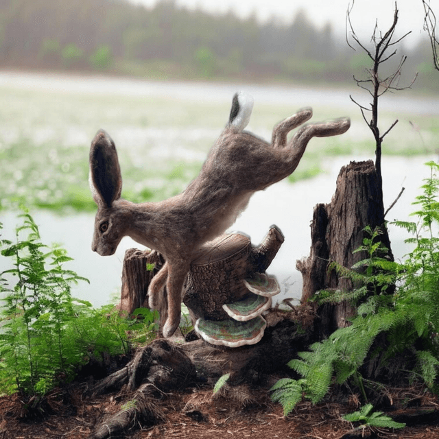 Needle Felt Leaping Hare MADE TO ORDER.