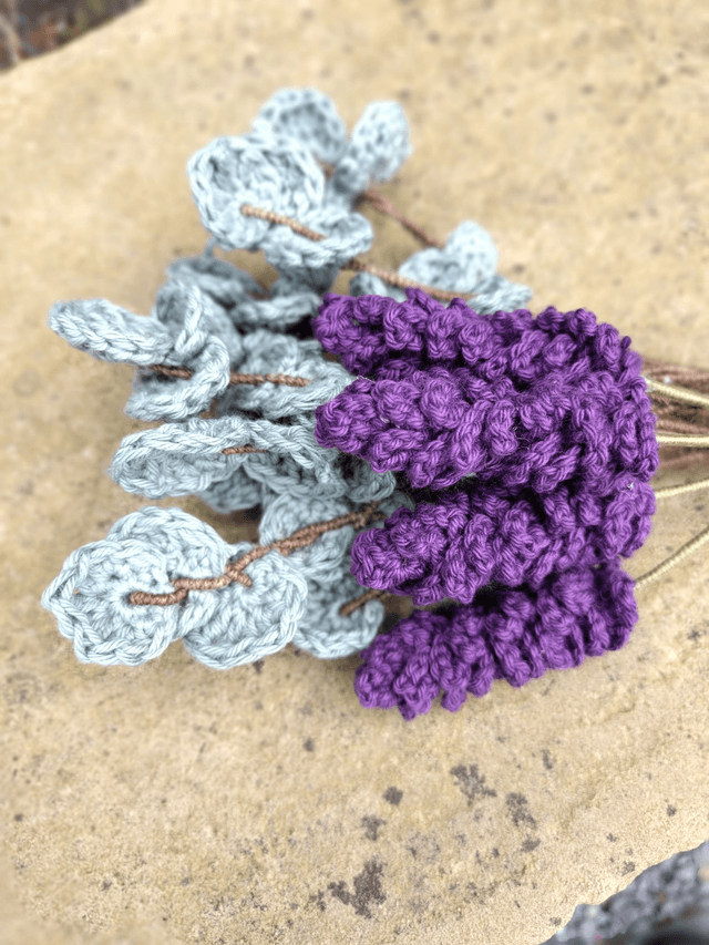 crochet craft - Lavender & Eucalyptus Bouquet - Cotton Flower Home Decor