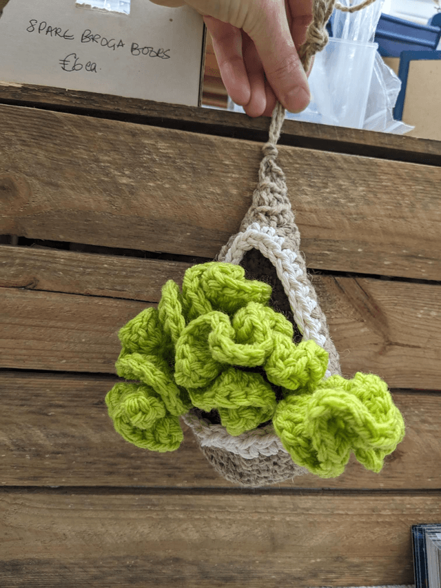 crochet crafts - Tumbling Crochet Plant Hanger | Natural Cotton & Faux Greenery (Made to order - allow 3 week craft time)