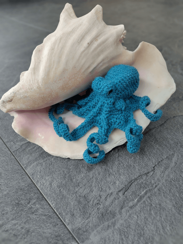 crochet crafts - Biologically Accurate Pure Wool Crochet Octopus (Azure) - Ready to ship
