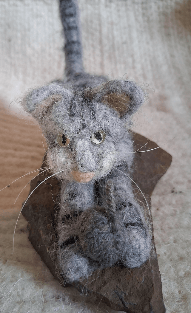 Needle Felt Cat Silver Tabby: Luna