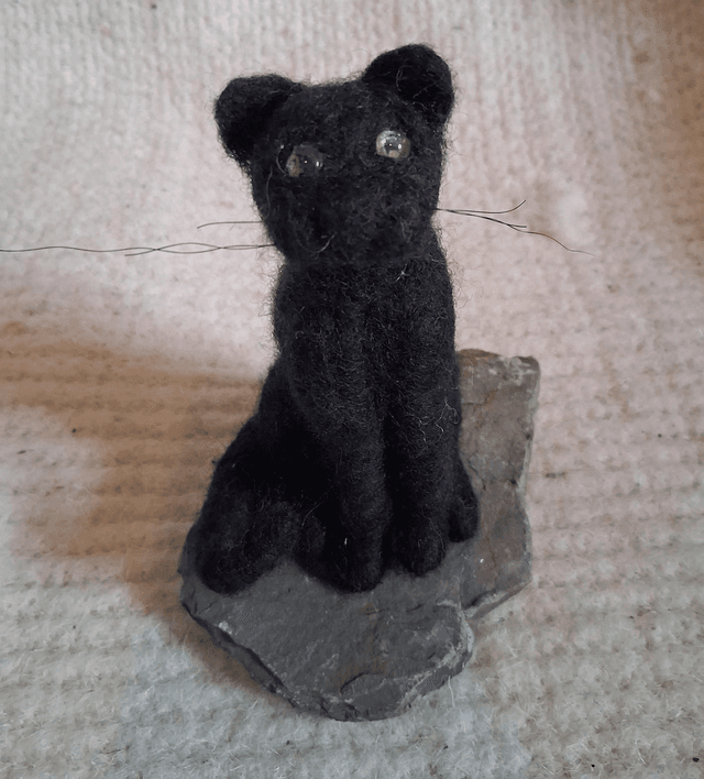 Needle Felt Cat in Black: The Soot Pixie